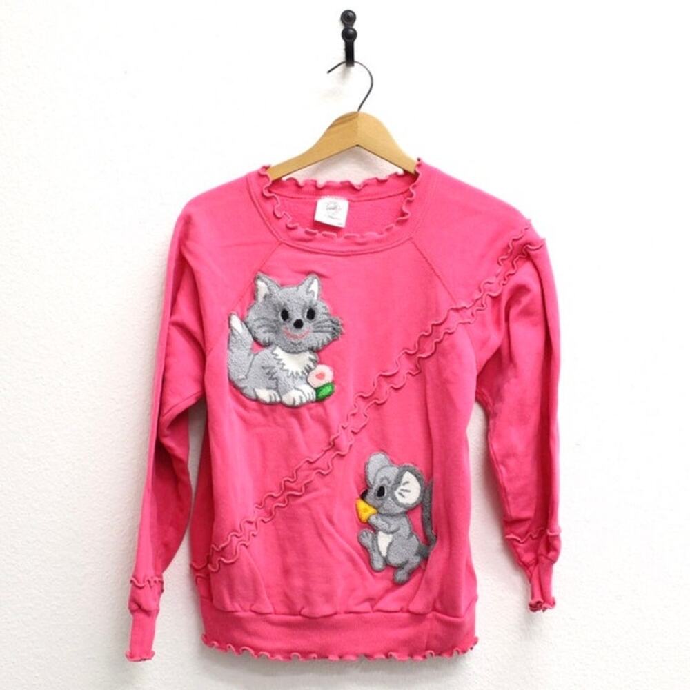 Vintage Kitty Cat and Mouse Sweatshirt Large
